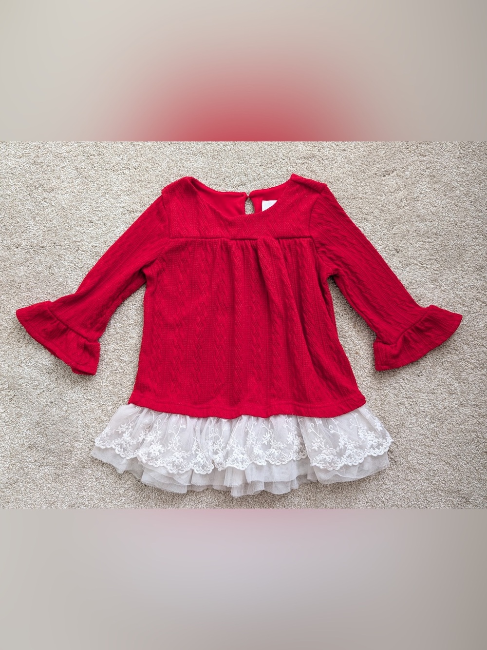 Rare Editions Red Knit Top with White Lace Tulle Hem